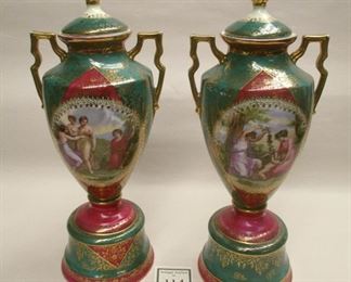 PAIR OF PORCELAIN URNS. 10 3/8 INCH TALL