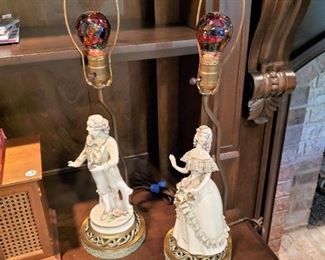 Pair of figural Dresden lamps