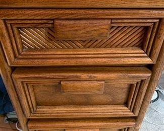 Wood Office Desk with seven drawers. Beautiful looking desk with slight wear to the finish/mainly near the edge of the desk. Measures 51" x 23.5" x 30". This item is located on the second floor of the home.