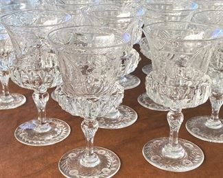 Antique Thomas Webb English Made Antique Engraved Glassware- Absolutely Beautiful! 

This gorgeous stemware pattern is possibly circa 1910, however; we are not 100% certain. 

Wow! is this set truly stunning.  Most of these pieces were ordered in 1950. There is a receipt dated 10/28/1950 detailing an order of this amazing beautiful Thomas Webb "hand engraved table glassware" It was crated and shipped from England to Minnesota. 

This lot includes a total of 109 pieces: 