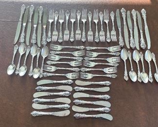 Wallace Sterling Flatware- Service for 12- pattern; "Sir Christopher"

12 dinner forks
12 salad forks
12 teaspoons 
12 dinner knives
12 butter knives 
1, 641 grams NOT including knives handles 