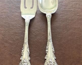 Wallace Two Piece Sterling Serving Set (Sir Christopher)- fork measures 8.1” and the spoon at 9” 