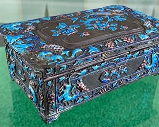 Enameled Chinese Decorative Box - truly gorgeous! Some very slight wear on the enamel. Measures 6.75" x 4" x 2.5" 