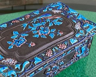 Enameled Chinese Decorative Box - truly gorgeous! Some very slight wear on the enamel. Measures 6.75" x 4" x 2.5" 
