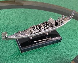 Fusetti Diego Handcrafted Sterling Boat Sculpture. WOW! What a piece of amazing handcrafted art! So much talent went into creating this exceptional piece. Is marked "800 Silver" and signed on the bow of the boat and the bottom of the base. Very intricate details; truly amazing craftsmanship