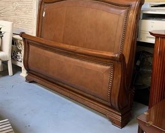 Leather & Wood Bed Frame with Nailheads • California King