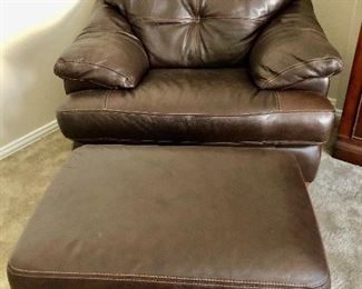 Brown leather chair/ottoman