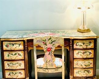 Antique hand-painted desk wit matching chair