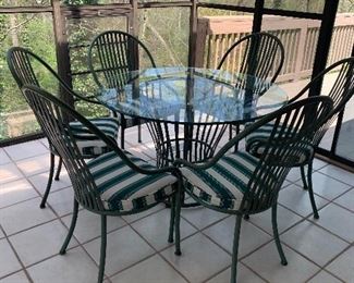 Glass Patio Table & 6 Chairs covered with Sunbrella Fabric 