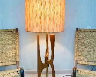 Amazing MCM teak wood lamp with Original Shade
