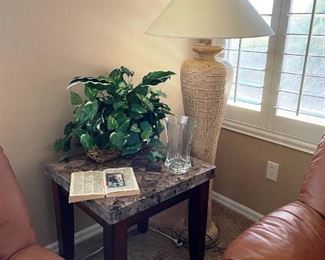 Tall Corner Lamp and marble topped tables
