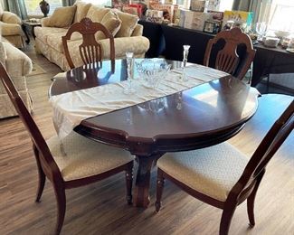 Mahogany dining set with 2 leaves and Harp Chairs