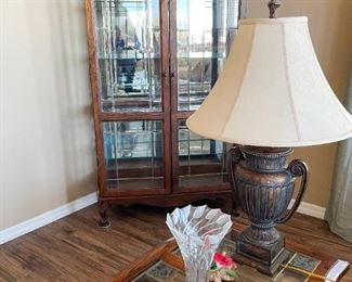Stained glass end tables, Oak Curio Cabinet