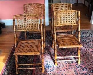 4 tortoise rattan and cane folding chairs