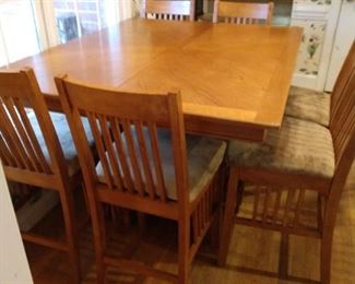 Kitchen table from Home Comfort.
48x60; 6 chairs with microfiber material.