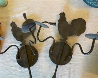Cast-iron rooster sconces