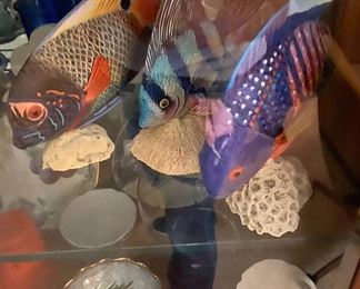 Tropical fish, coral sculptures