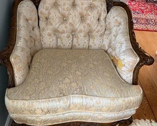 #11	(2) Gold/Cream Side Chair w/wood Trim (as is fabric tears)  $35 each chair	 $70.00 
