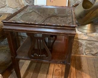 #32	Harp Side Square End Table w/glass top protector (as is finish)  18x24  (2) $75 Each	 $150.00 
