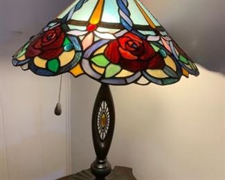 #42	Tiffany Style Lamp w/roses on the shade & Center Medallion  24" Tall	 $125.00 
