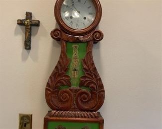 #46	Hand-carved Wall Clock w/key 44x12x5	 $175.00 
