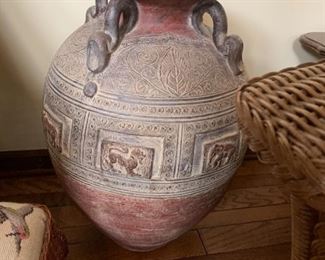 #58	Terricotta Pot 24" Tall w/carvings of animals - Pier 1	 $50.00 
