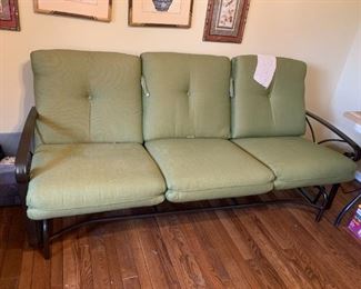 #63	Winston Sofa/Glider w/green cushions (kept indoors) in excellent Shape	 $375.00 
