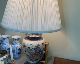 #77	Ginger Jar Lamp w/flowers & birds   Blue & Rust 33" tall (2)  $120 each	 $240.00 
