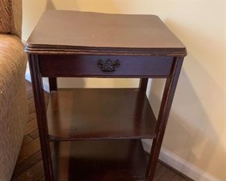 #88	Wood End Table w/drawer & 2 shelves  17.5x13x28	 $75.00 
