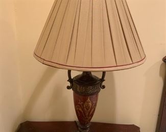 #91	Burnt Red/Gold Ceramic Lamp w/metal Base  32" tall  (2) @$30 each	 $60.00 
