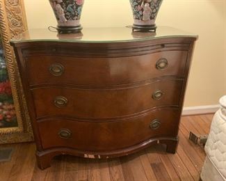 #96	3 drawer Chest of Drawers w/pull-out tray table (as is finish bottom) - Mahogany Drexel - 38x19x32	 $75.00 
