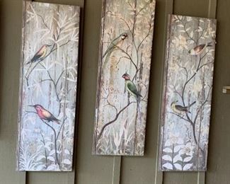 #108	Set of 3 Painted Wood w/birds  Each panel 14x42	 $60.00 
