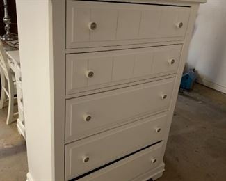 #161	Bassett 5 drawer Dresser  White-Painted Wood  38x18x54	 $150.00 
