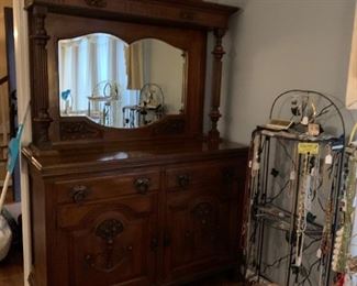 #13 vintage breakfront w top beveled mirror 2 pcs w 2 drawers and 2 doors w key $595