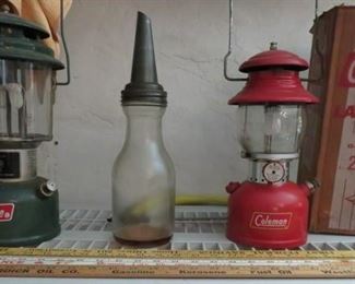 Coleman Camping Lanterns /Vintage Oil Bottle