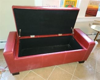 Red Leather Storage Bench