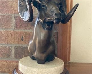 Stephen LeBlanc -  Artist 1st proof Bronze Ram bust.  Marble on wood base