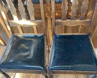 Antique leather seat. slat back cahirs from Acacia Hotel early 1900's.  6 total