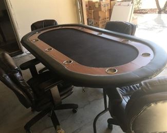 Poker Table - (4) Brown Leather Chairs w/wheels - All priced separately