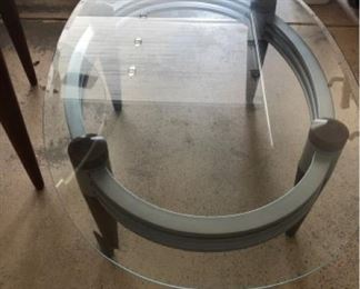 MCM Wood, aluminum, and glass coffee table $125