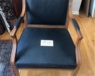 Baker leather and wood armchair with hobnail trim $475 ($3k new)