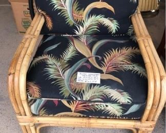 Rattan palm print upholstered sofa, chair, and ottoman $1,100 ($6k new) (Photo 3/4)