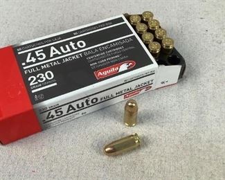 Mfg - (50) Aguila 230gr
Model - 45 Auto FMJ Ammo
Located in Chattanooga, TN
Condition - 1 - New
This is a 50 count box of Aguila 230 grain 45 ACP FMJ ammo, ideal for range or training purposes.