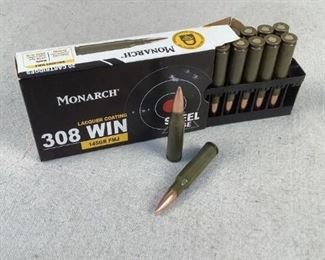 Mfg - (20) Monarch 145gr
Model - Steel Cased 308 Win
Caliber - Ammo
Located in Chattanooga, TN
Condition - 1 - New
This is a 20 count box of Monarch 145 grain Steel cased 308 Win FMJ ammo, ideal for range/training purposes.