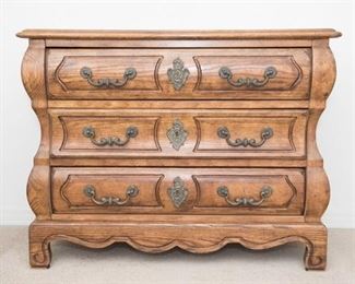 Century Furniture of Distinction French Oak Commode. French style escutcheon keyhole cover hardware, good condition, 33”H x 42”W x 19”D