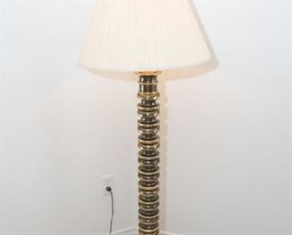 Brass Floor Lamp. 48”H, 9”Diameter square base, spool, brass floor lamp. Good condition.