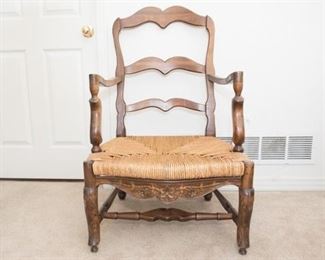 Antique French Ladder Back Rush Seat Chair