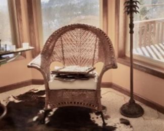 Cowhide Rug & Wicker Chair