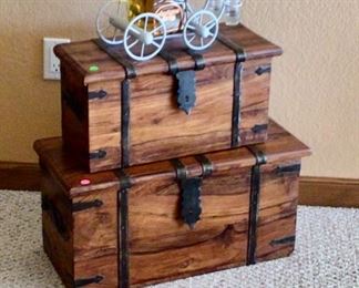 Wooden Trunks & a Liquor Decanter