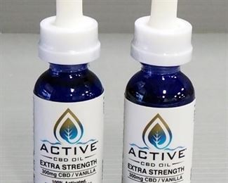Active CBD Oil Tincture, Extra Strength, 300 mg CBD, Water Soluble, Vanilla Flavor, 1 oz Bottles, Qty 2